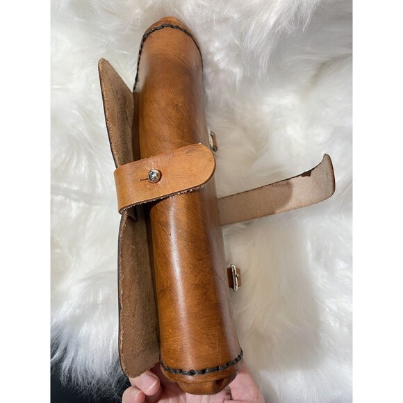 Vintage Chopper Bikers Handtooled Tooled Leather Roll Bag Cats AEH - Picture 5 of 11